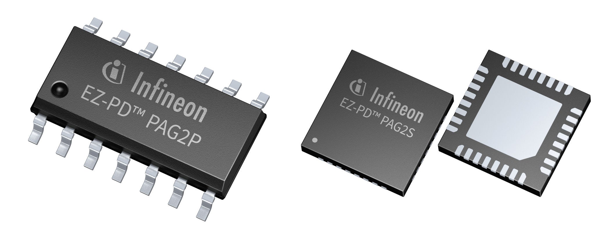 The image displays two Infineon integrated circuits labeled EZ-PD PAG2P and EZ-PD PAG2S.