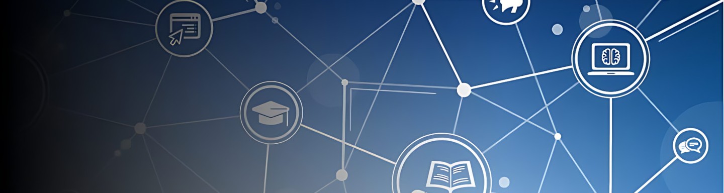 A digital illustration showcasing interconnected network lines and nodes on a gradient blue background.