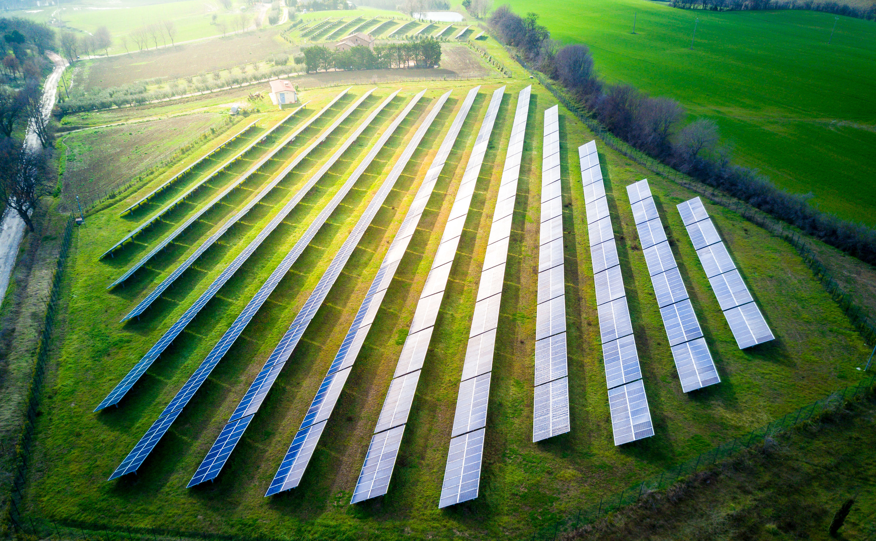 Aerial View Of Solar Panels On A Sunny Day