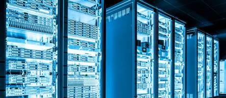 Big Data Server Room Lit in Blue