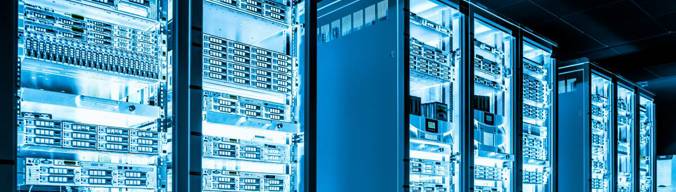 Big Data Server Room Lit in Blue