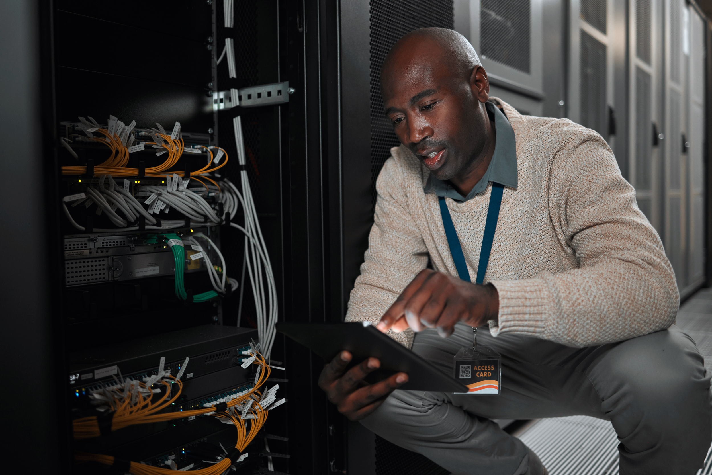 Man Sitting In Server Room